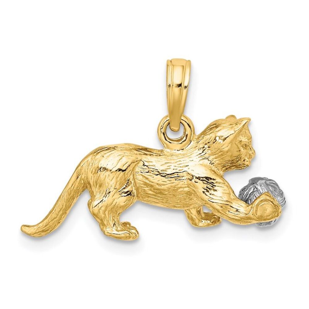 14k Yellow Gold Two-Tone 3-D Cat Playing With Mov… - image 3